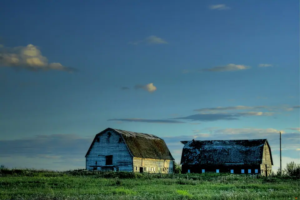 Farm buildings on the prairie west of Edmonton