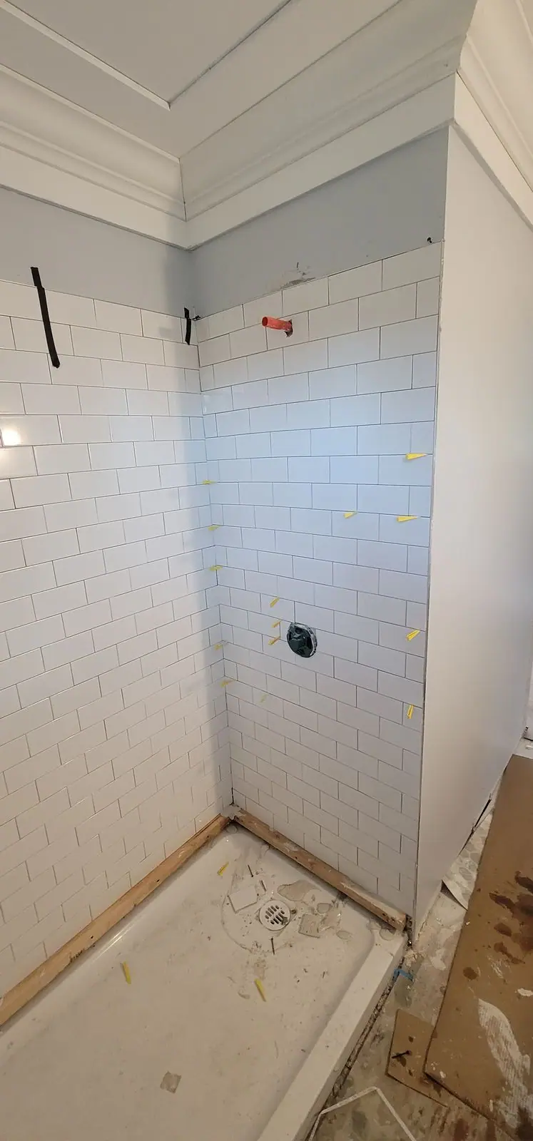 Subway tile shower, membrane to tile, photo 11 of 11 (in progress)