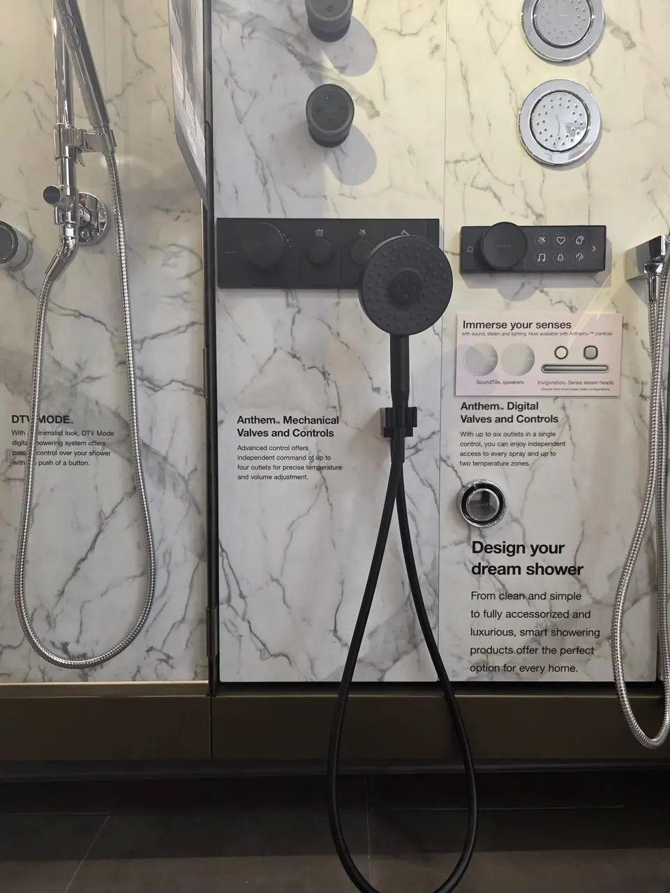 Showers, steam and digital controls in a KOHLER fixture showroom