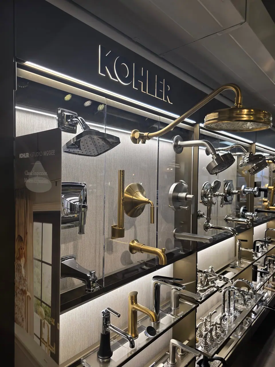 Showers, steam and digital controls in a KOHLER fixture showroom