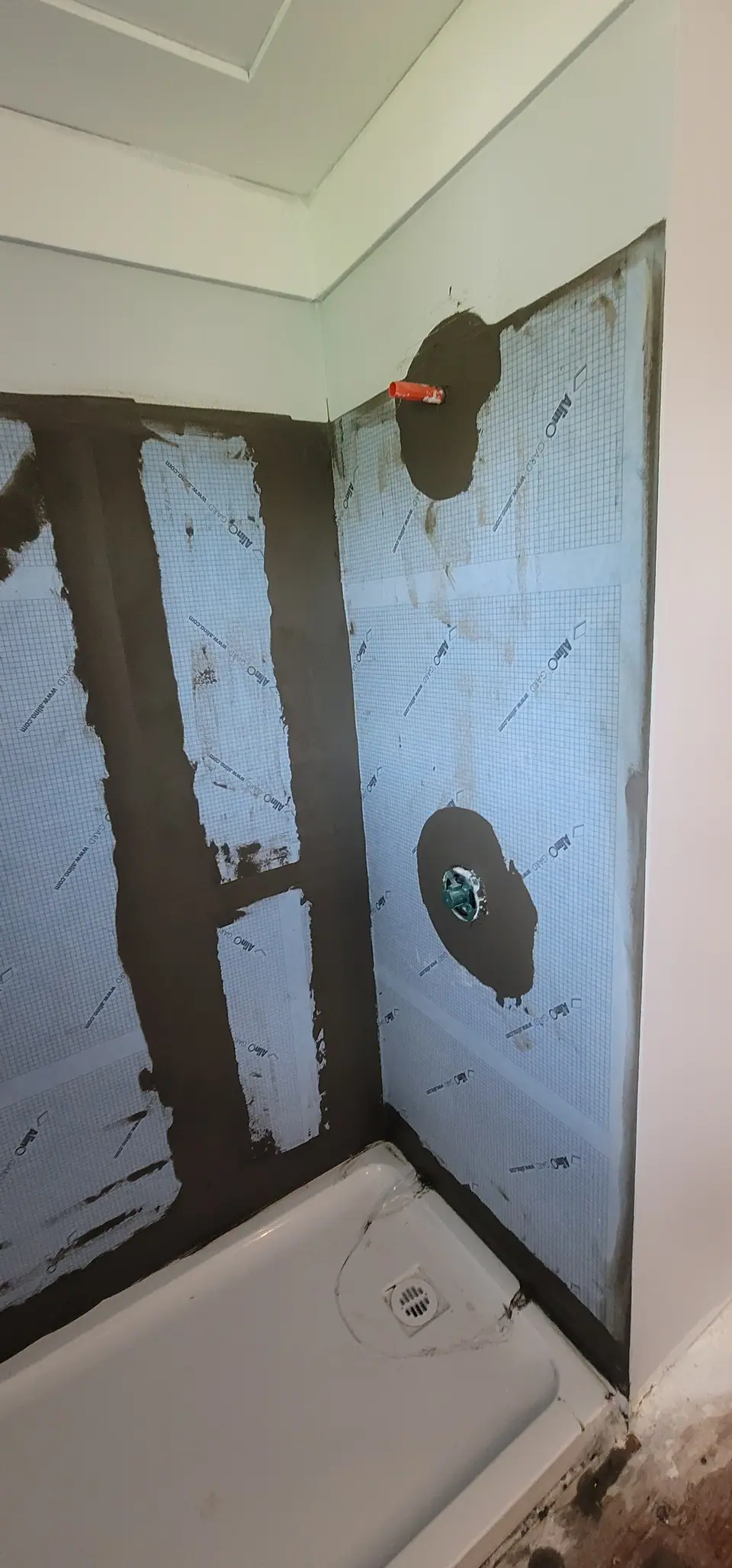 Subway tile shower, membrane to tile, photo 3 of 11 (in progress)